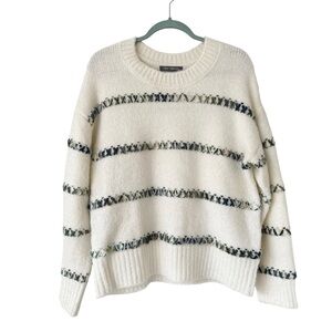 Grey Collective Cozy Winter White Confetti Stripe Knit Wool Sweater Lg Crew Neck
